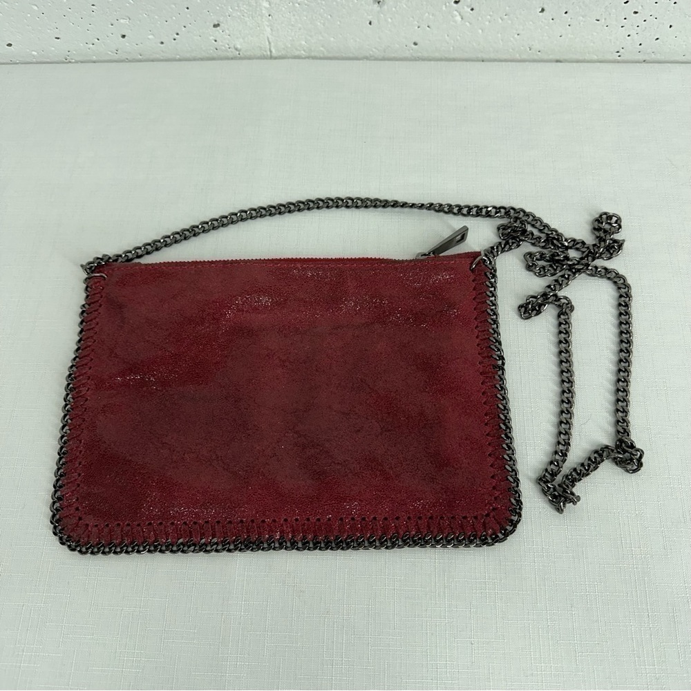 Unbranded Dark Red Oxblood  Metallic Chain Trim Leather Crossbody Bag Purse
